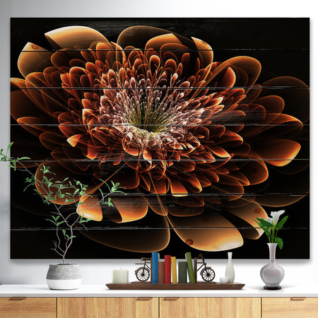 Brown Fractal Flower - Modern Floral Print on Natural Pine Wood