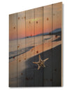 Summer Beach with Starfish - Beach and Shore Print on Natural Pine Wood