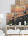 Summer Beach with Starfish - Beach and Shore Print on Natural Pine Wood