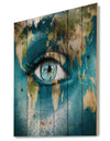 Planet Earth and Blue Eye - Abstract Print on Natural Pine Wood