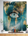 Planet Earth and Blue Eye - Abstract Print on Natural Pine Wood