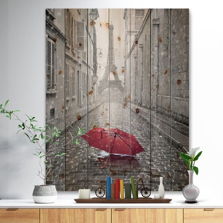 Eiffel View from Paris Street - Cityscape Photo Print on Natural Pine Wood