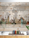 Famous Monuments Across World Map - Print on Natural Pine Wood