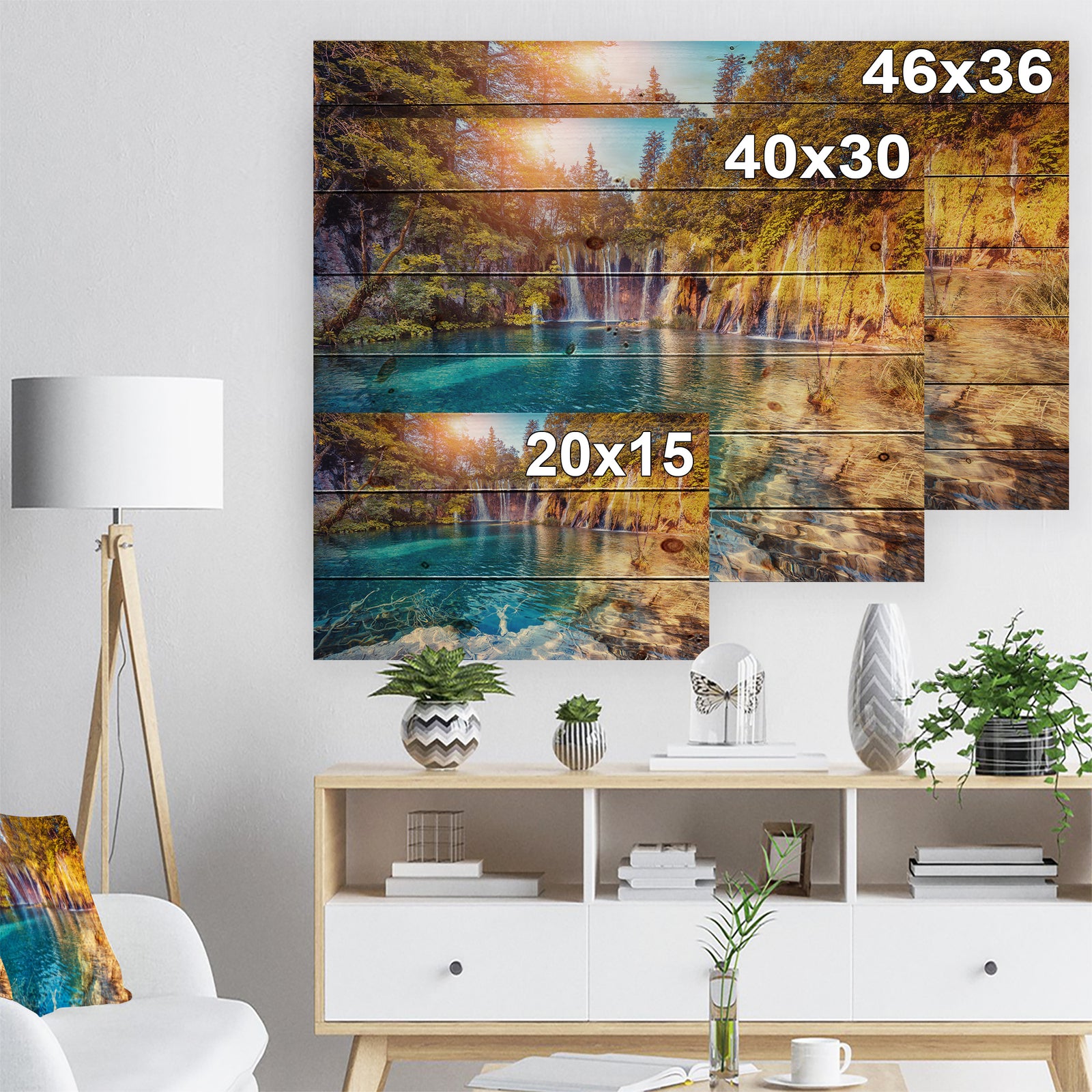 Turquoise Water and Sunny Beams - Landscape Photography Print on Natural Pine Wood