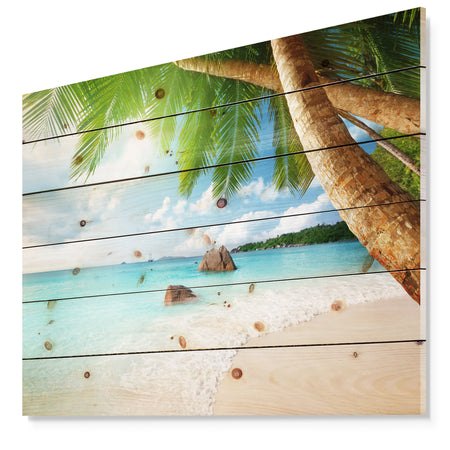Praslin Island Seychelles Beach - Seashore Photo Print on Natural Pine Wood