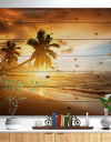 Caribbean Seashore Sunset - Seascape Photography Print on Natural Pine Wood