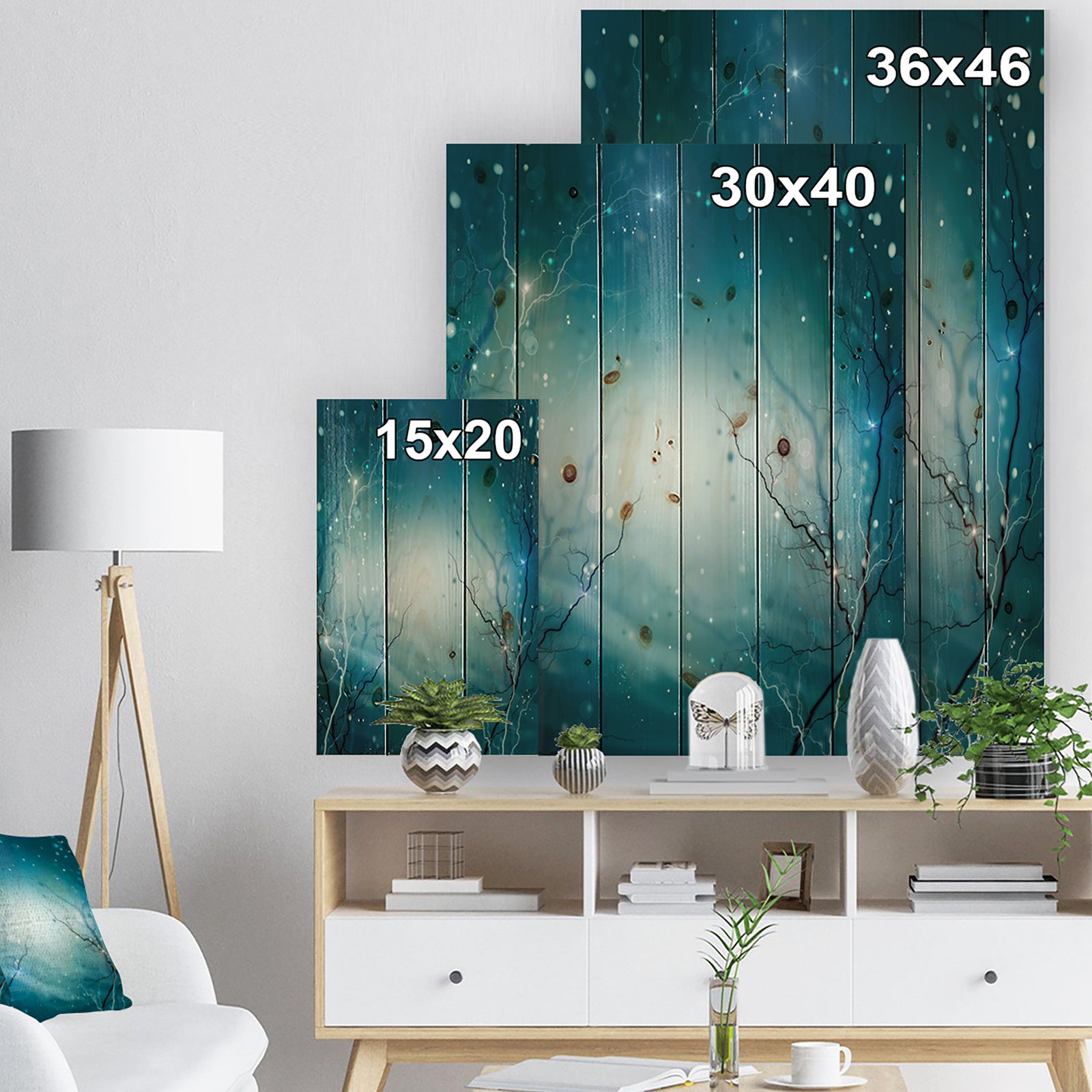Blue Winter Fantasy Forest - Landscape Photo Print on Natural Pine Wood