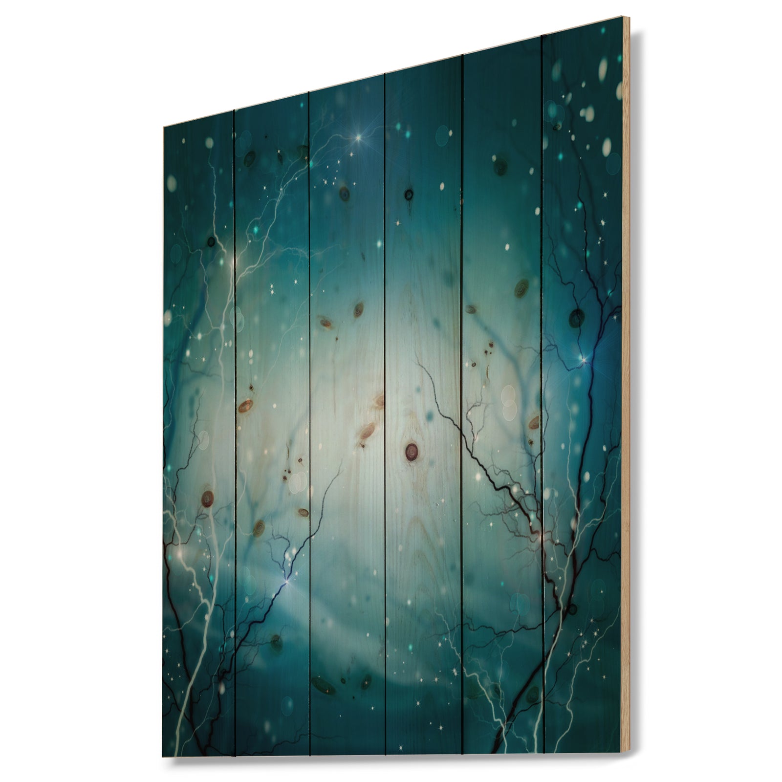 Blue Winter Fantasy Forest - Landscape Photo Print on Natural Pine Wood