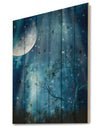 Big Moon in Blue Forest - Large Landscape Print on Natural Pine Wood