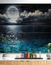 Romantic Full Moon Over Sea - Seascape Print on Natural Pine Wood