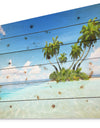 Corals Island under Blue Sky - Seascape Print on Natural Pine Wood