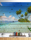 Corals Island under Blue Sky - Seascape Print on Natural Pine Wood