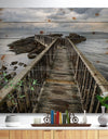 Wooden Pier on North Irish Coastline - Sea Bridge Print on Natural Pine Wood