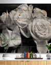 Bunch of Roses Black and White - Floral Art Print on Natural Pine Wood
