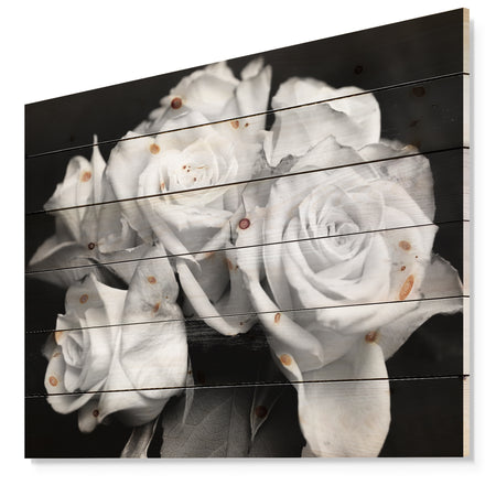 Bunch of Roses Black and White - Floral Art Print on Natural Pine Wood