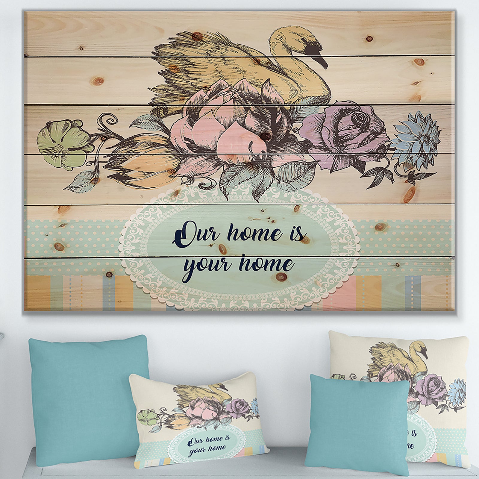 Our home is your home Floral - Textual Entrance Art on Wood Wall Art
