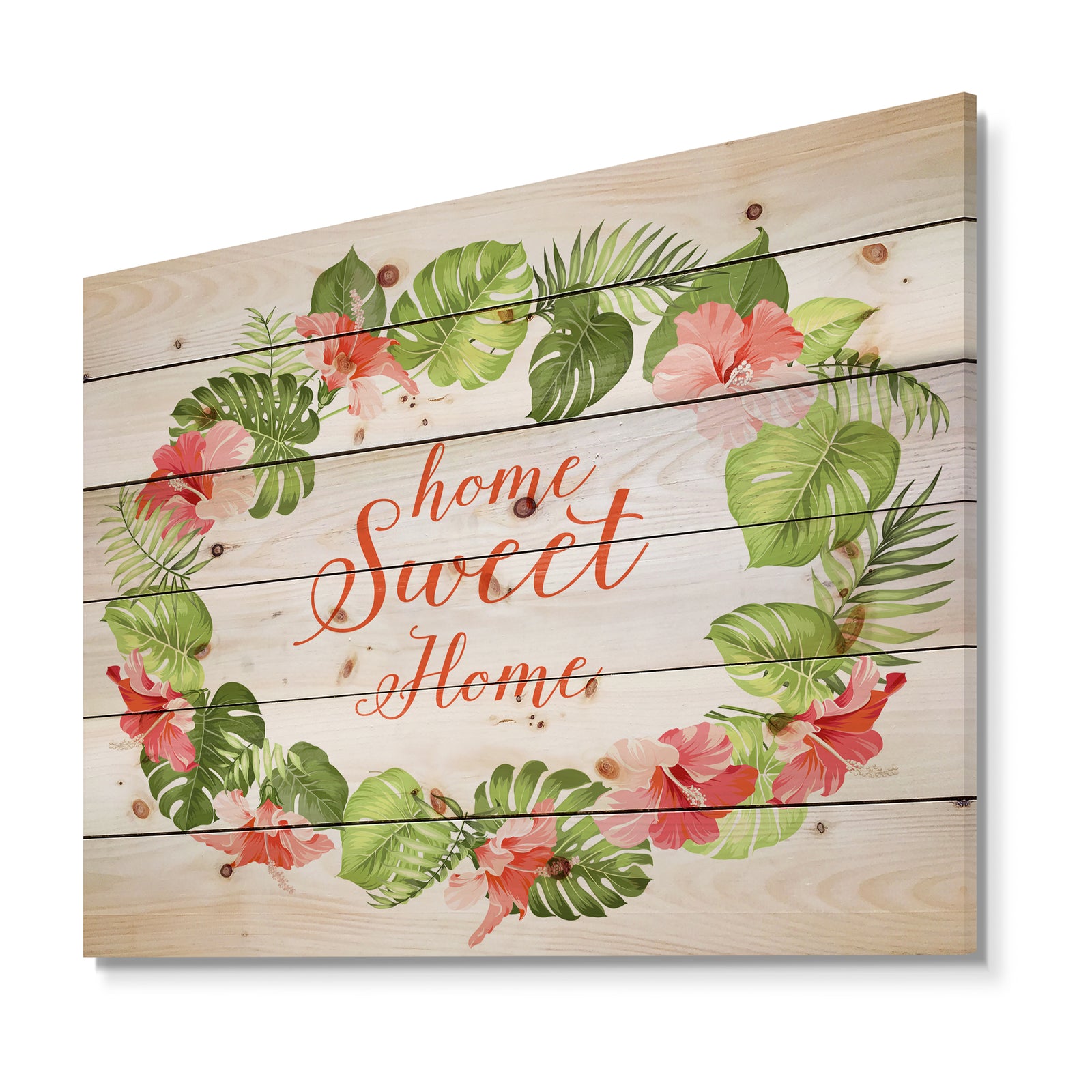 Home Sweet Home Floral - Textual Entrance Art on Wood Wall Art