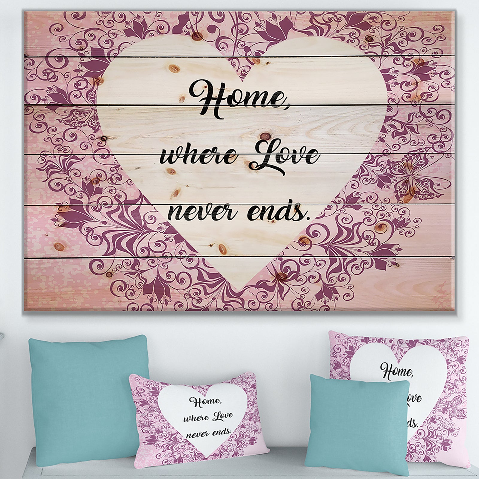 Home where Love never ends. - Textual Entrance Art on Wood Wall Art