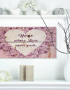 Home where Love never ends. Purple Floral - Textual Entrance Art on Wood Wall Art