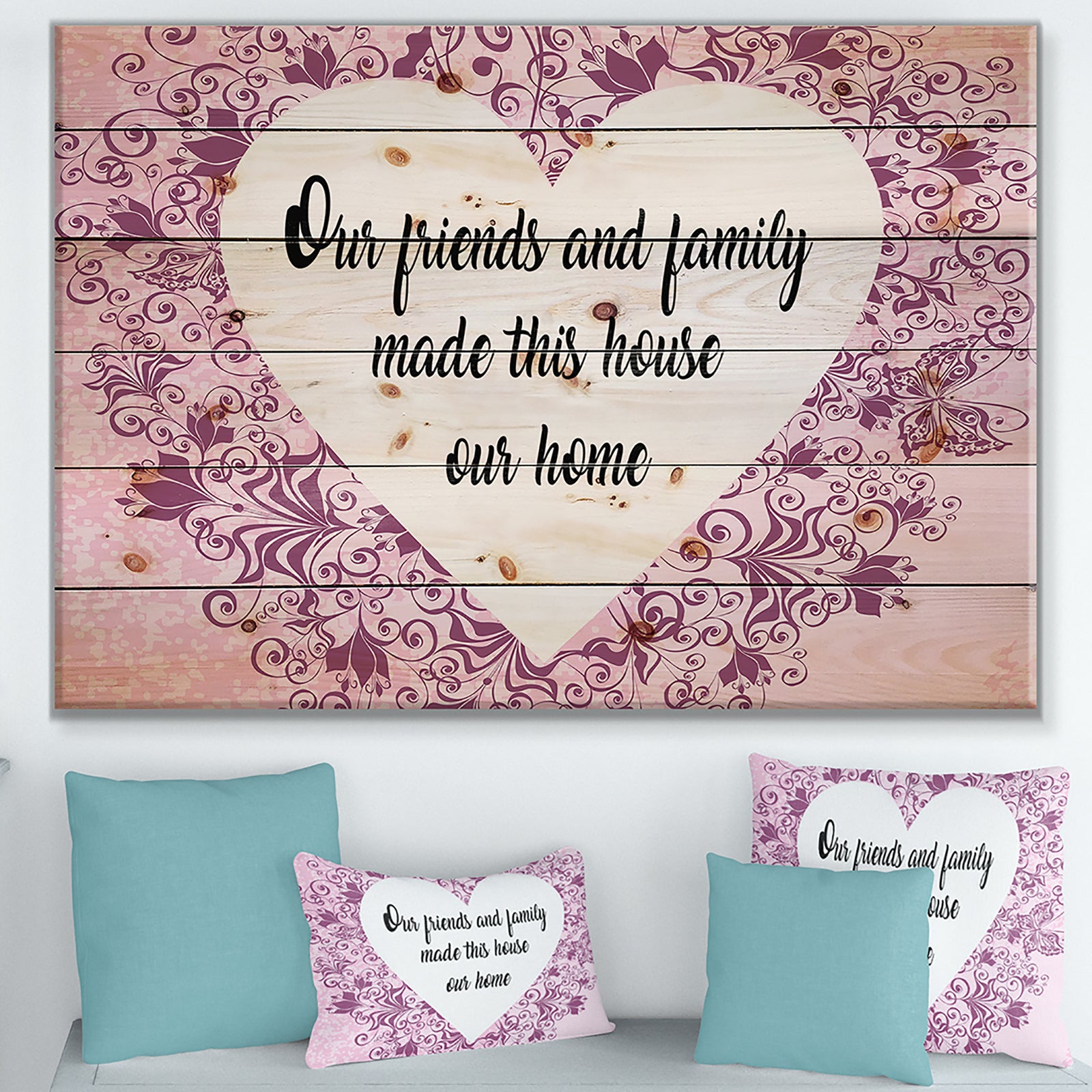 Our friends and family made this house our home. Purple Floral - Textual Entrance Art on Wood Wall Art