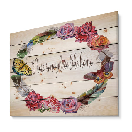 There is no place like home. Floral - Textual Entrance Art on Wood Wall Art