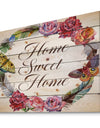 Home Sweet Home Butterfly Floral Wreath - Textual Entrance Art on Wood Wall Art