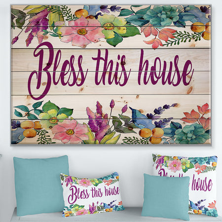 Bless this home. Floral - Textual Entrance Art on Wood Wall Art