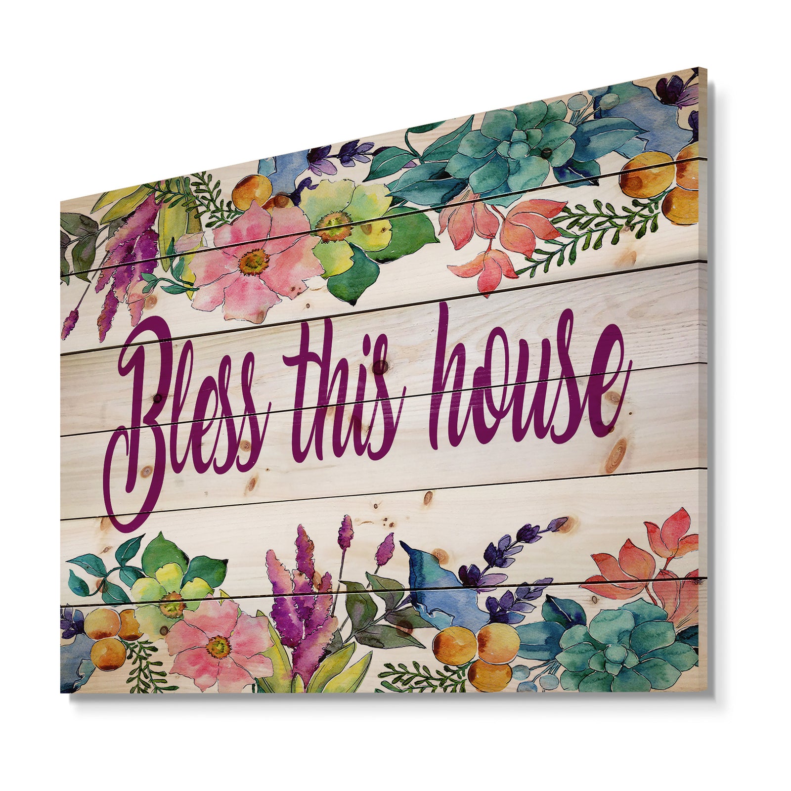 Bless this home. Floral - Textual Entrance Art on Wood Wall Art