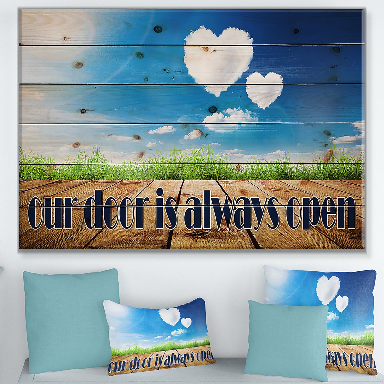 our door is always open. Clouds heart - Textual Entrance Art on Wood Wall Art