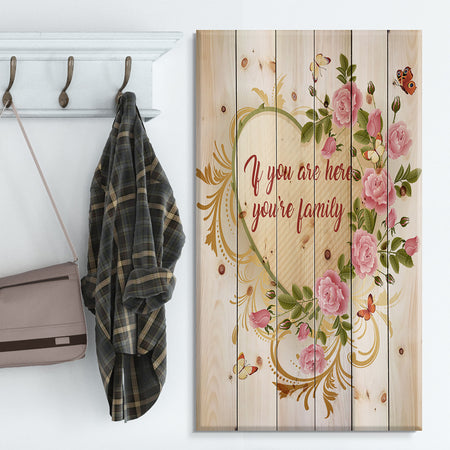 Home where Love never ends. Pink Roses - Textual Entrance Art on Wood Wall Art