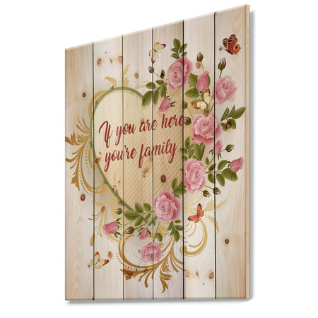Home where Love never ends. Pink Roses - Textual Entrance Art on Wood Wall Art