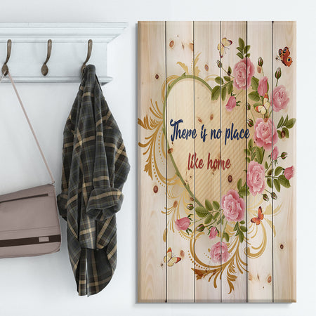 Our door is always open. Floral heart - Textual Entrance Art on Wood Wall Art