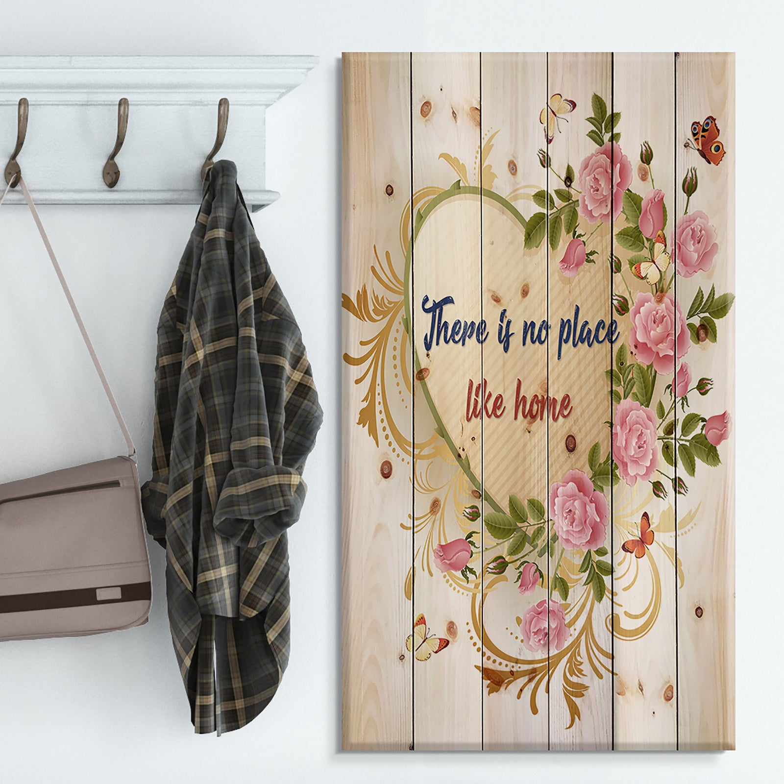 Our door is always open. Floral heart - Textual Entrance Art on Wood Wall Art