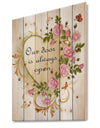 Our door is always open. Heart of roses - Textual Entrance Art on Wood Wall Art