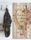 Our door is always open. Heart of roses - Textual Entrance Art on Wood Wall Art