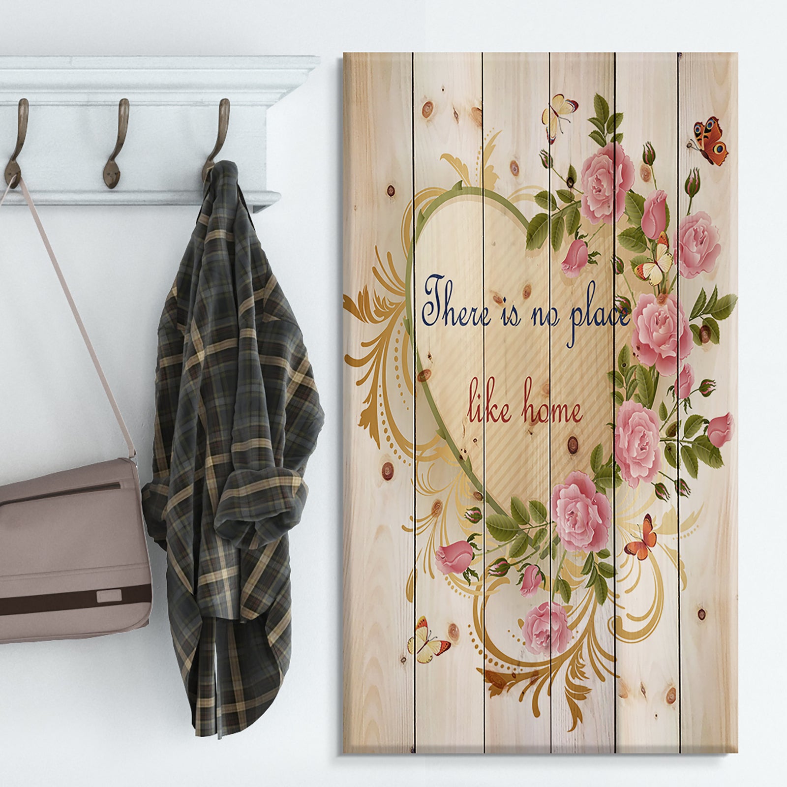 Our door is always open. Floral butterfly heart - Textual Entrance Art on Wood Wall Art