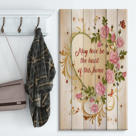 May love be the heart of this home. Golden floral heart - Textual Entrance Art on Wood Wall Art