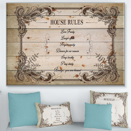 House Rules. Vintage Frame - Textual Entrance Art on Wood Wall Art