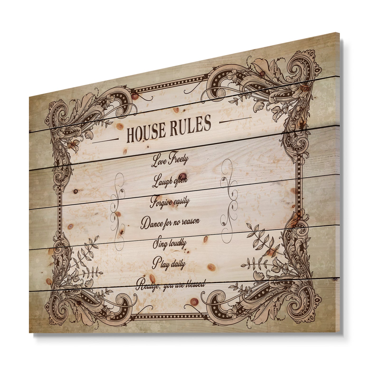 House Rules. Vintage Frame - Textual Entrance Art on Wood Wall Art