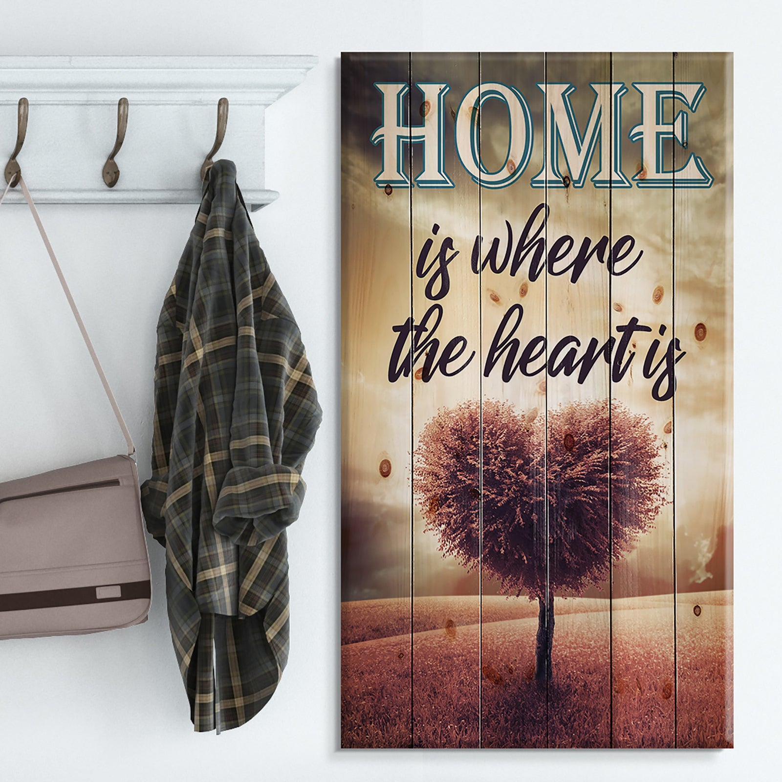 Home is where the heart is. Pink Heart Tree - Textual Entrance Art on Wood Wall Art