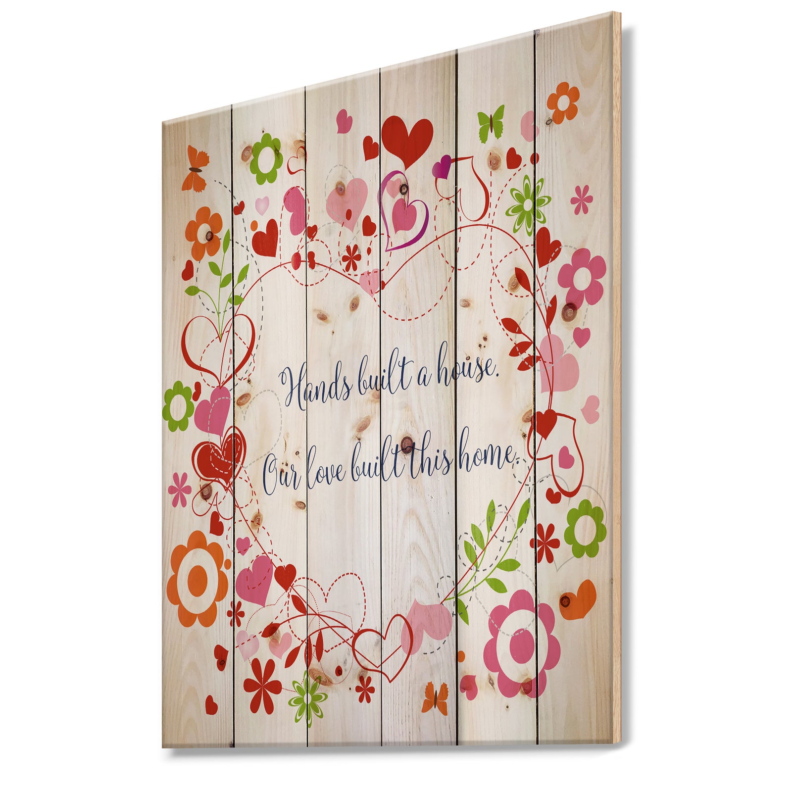 Hands built a house. Floral heart - Textual Entrance Art on Wood Wall Art