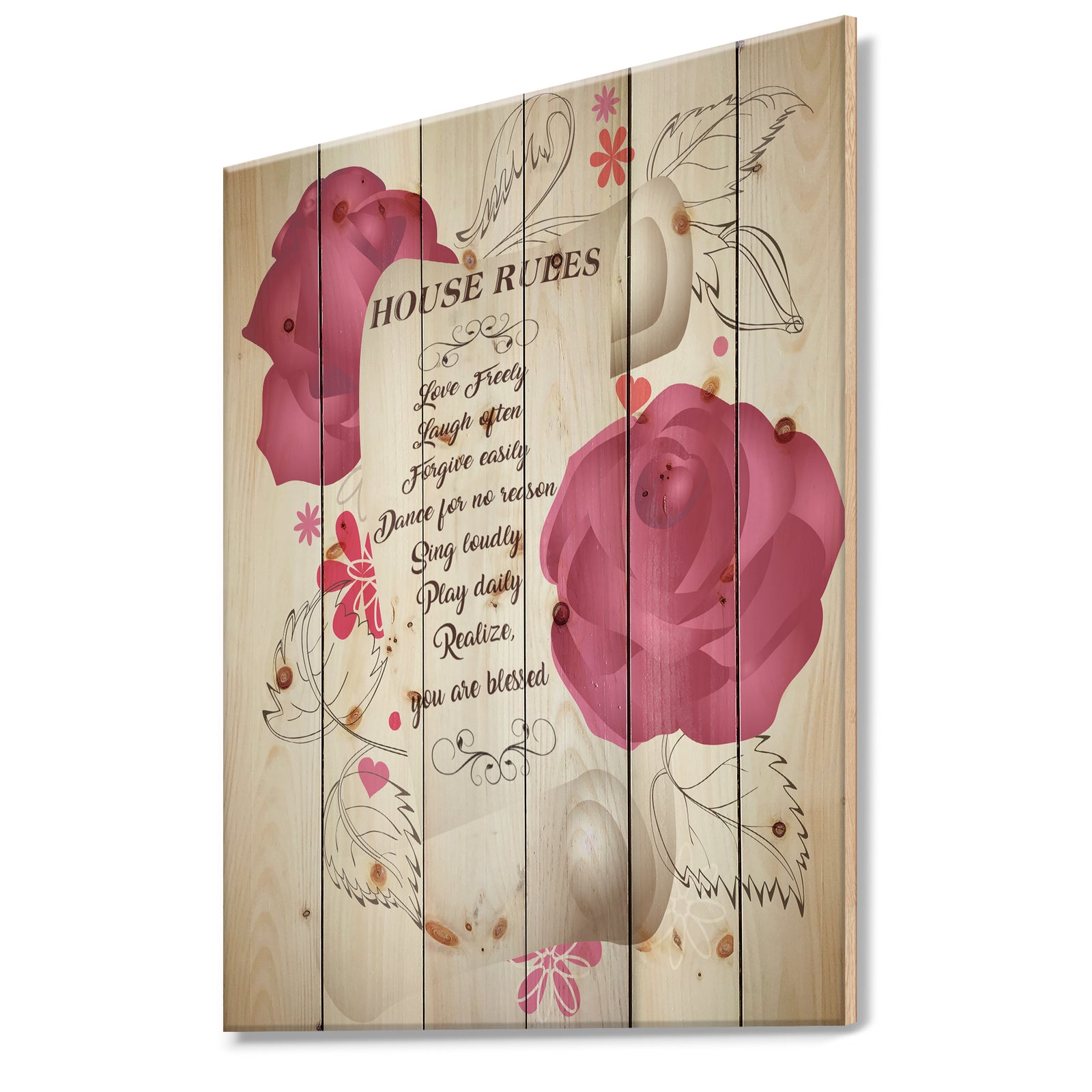 House rules. Pink Rose Charter - Textual Entrance Art on Wood Wall Art