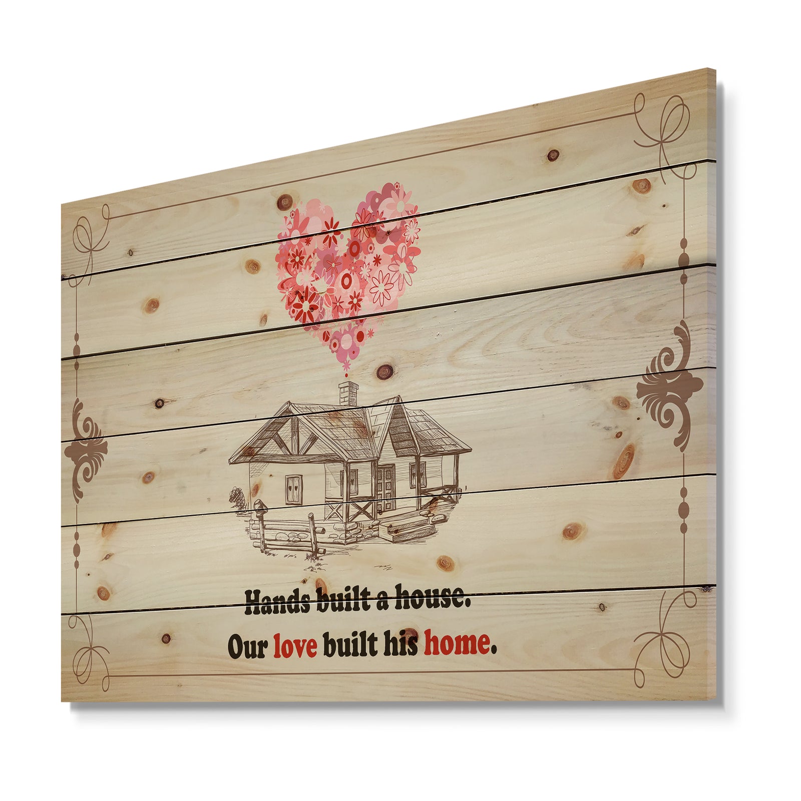 Hands built a house. Vintage Pink Heart - Textual Entrance Art on Wood Wall Art