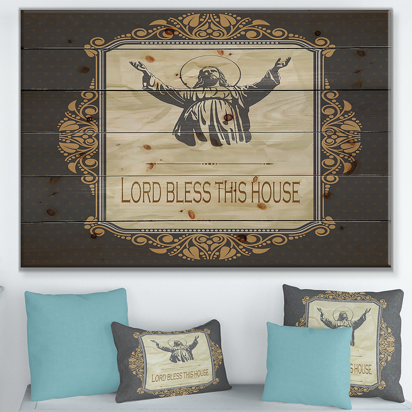 Lord Bless this house. Vintage Jesus - Textual Entrance Art on Wood Wall Art