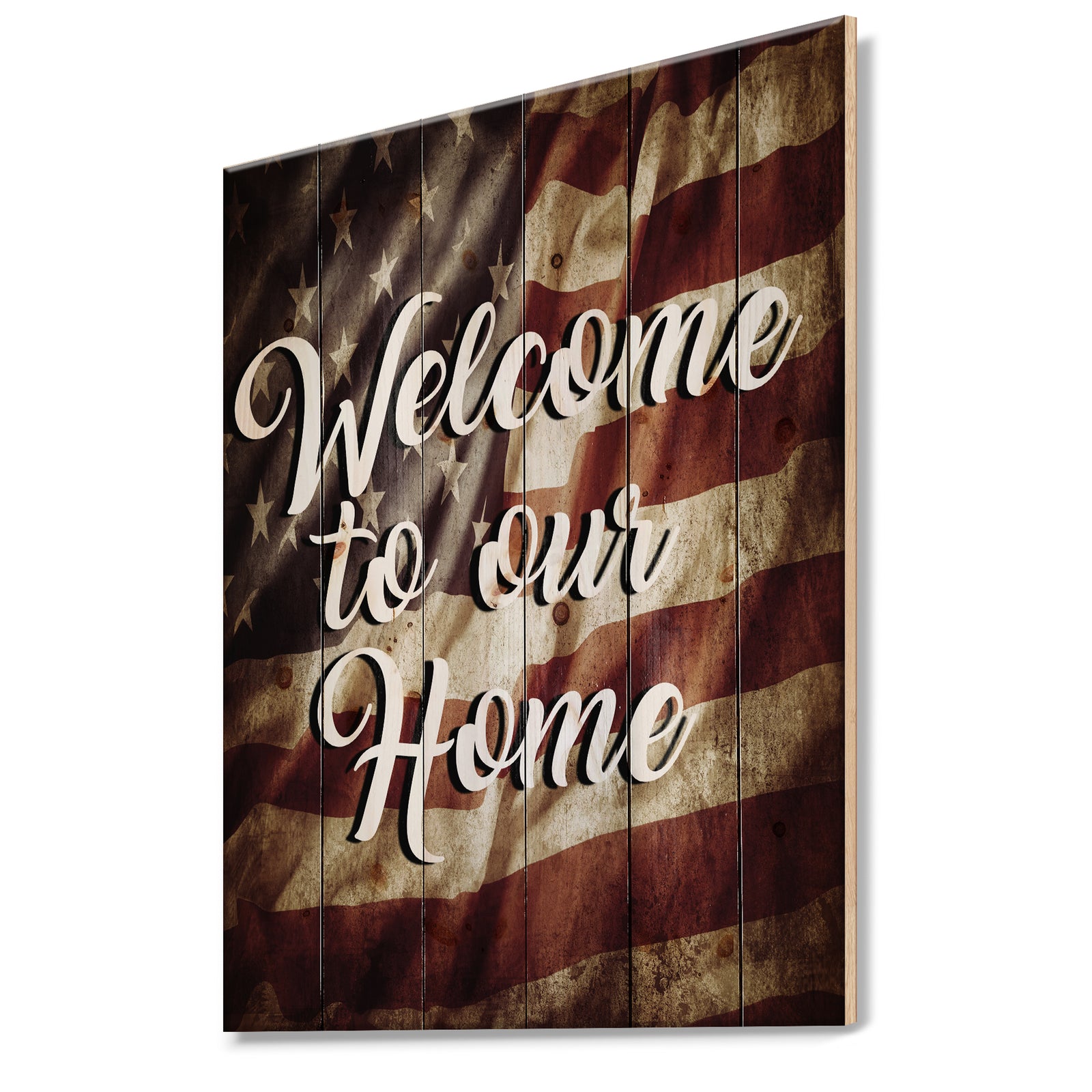Welcome to our home. American Flag - Textual Entrance Art on Wood Wall Art