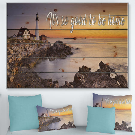 It so good to be home. Sunset by the ocean - Textual Entrance Art on Wood Wall Art