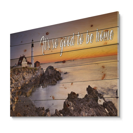 It so good to be home. Sunset by the ocean - Textual Entrance Art on Wood Wall Art