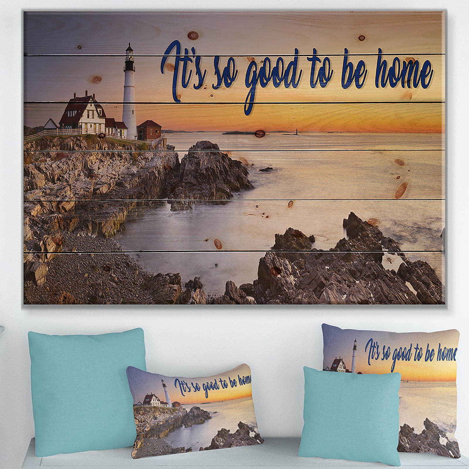 It so good to be home. Seashore sunset - Textual Entrance Art on Wood Wall Art