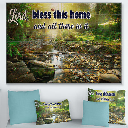 Lord Bless this house and all those in it. Forest sunshine - Textual Entrance Art on Wood Wall Art