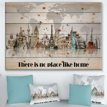 There is no place like home. Word tour - Textual Entrance Art on Wood Wall Art